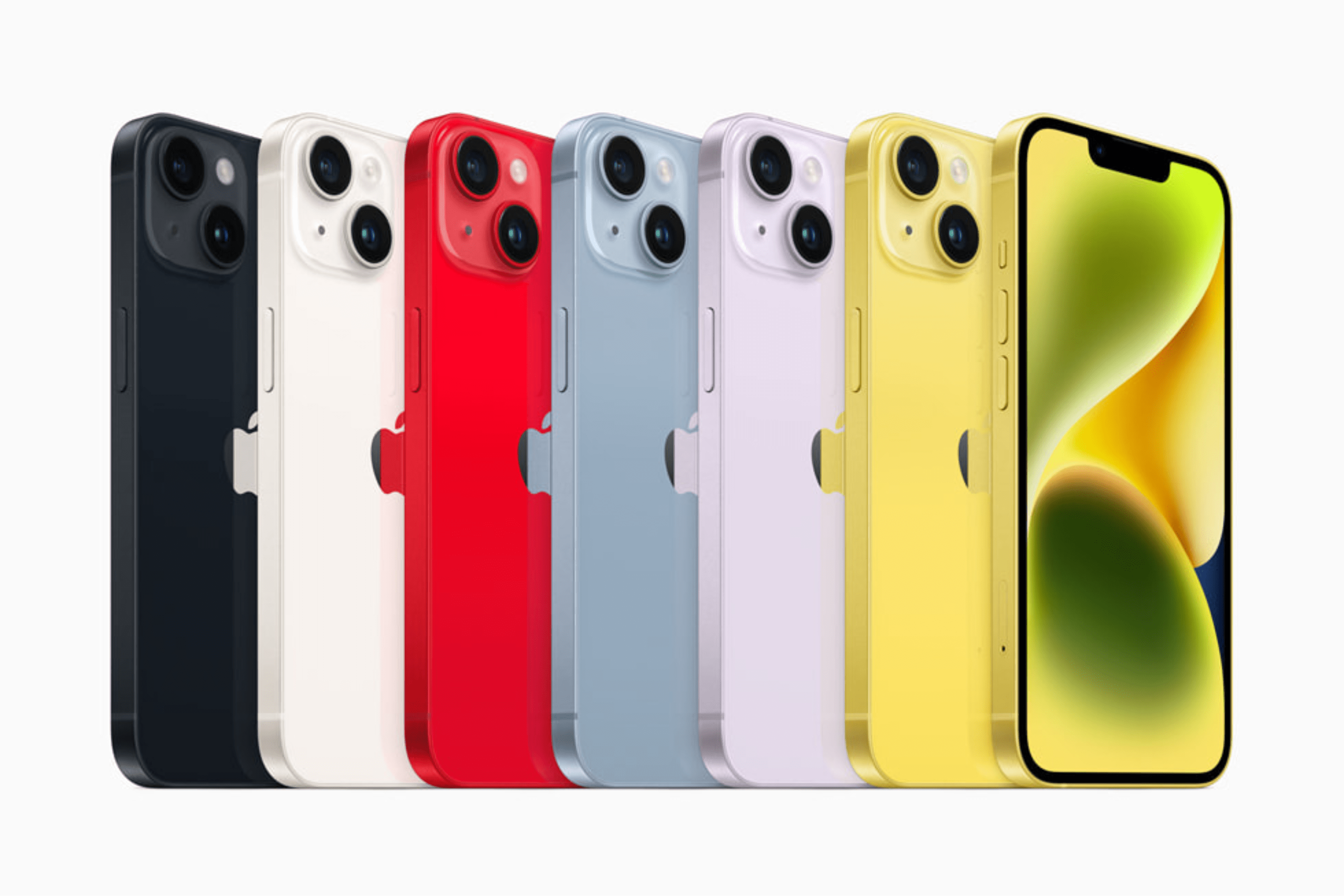 Línea de iPhone 14 con todos los colores disponibles