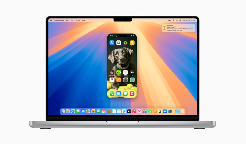 Con macOS Sequoia, la funcionalidad Continuidad es aún más mágica gracias a la posibilidad de duplicar el iPhone, que permite usar el iPhone de forma inalámbrica directamente desde la Mac.