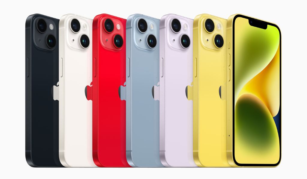 El iPhone 14 y el iPhone 14 Plus vienen en seis acabados increíbles: color medianoche, blanco estelar, (PRODUCT)RED, azul, morado y el nuevo amarillo.